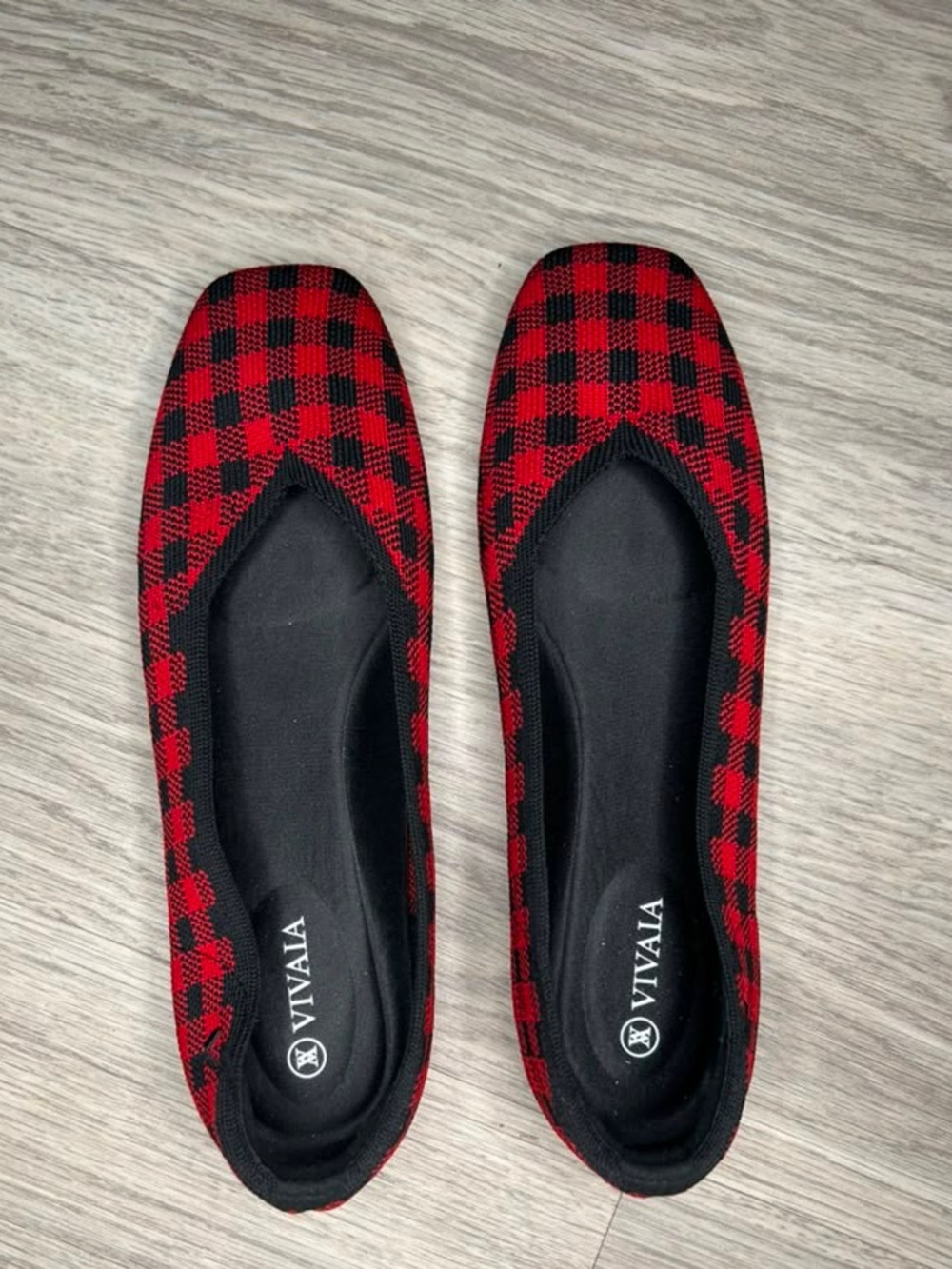 Vivaia Margot Womens 39 US 8.5 2.0 Square Toe V Cut Flats Red Plaid Shoes